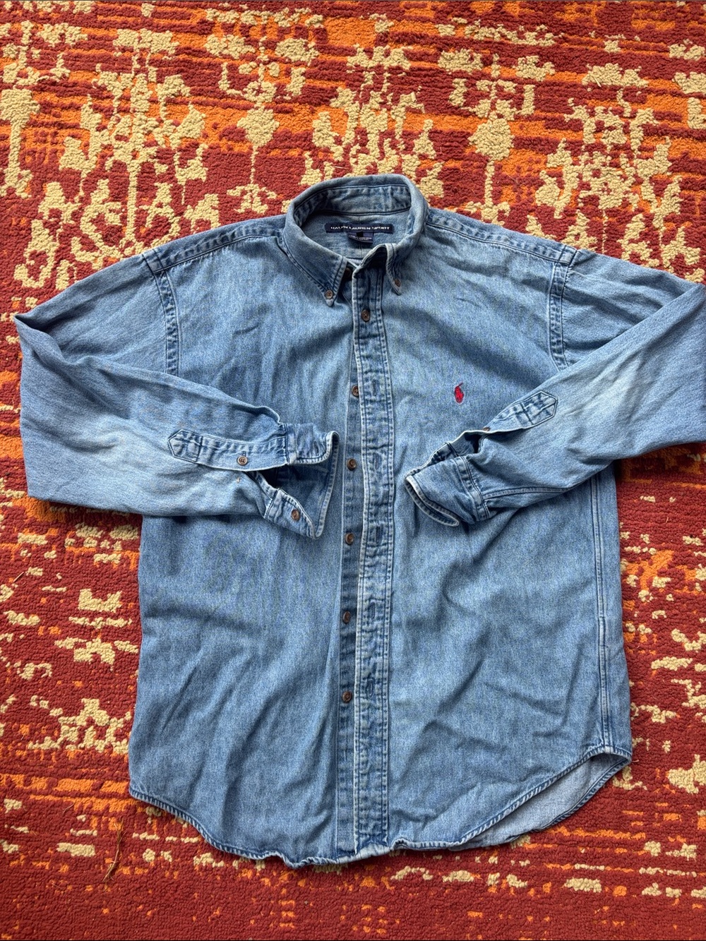 Vintage Polo by Ralph Lauren Sport Blue Denim Button-Down Shirt with Red Pony